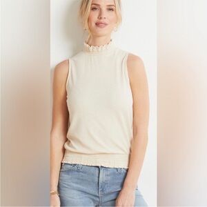 Evereve | Talia Sleeveless  Smocked‎ Mock Neck Top | Cream | XS